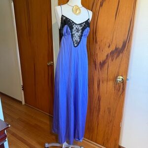 Lace Trim Long Slip Nightgown in Periwinkle Blue